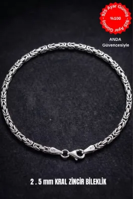 ANDA 925 Ayar Gümüş 2.5 mm Kare Kral Zincir Erkek Bileklik-Hediyelik-Şık Kutulu