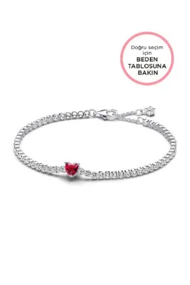 Pandora Kırmızı Işıltılı Kalp Tenis Bilekliği