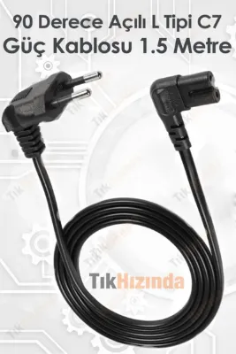 TıkHızında L Tipi Açılı Kablo C7 - 90 Derece Açılı 1.5 Metre Tv, Teyp, Işıldak, PS5, PS4, PS3, Güç Kablosu