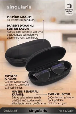 Singularis Fermuarlı Kumaş Gözlük Kılıfı - Dayanıklı ve Hafif Gözlük Koruma Kılıfı