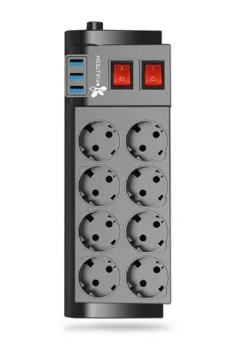 Asfal 2 Metre Usb Li Termal Akım Korumalı 8'li Priz 3 X Usb Uzatma Kablosu