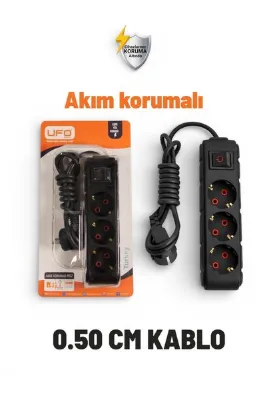 UFO Akım korumalı seyyar grup priz kablolu topraklı 0.50 cm ((siyah renk )) 3500 watt