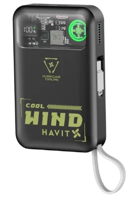 Havit PB5234 10.000mAh 15W Kablosuz Şarj Dahili Type-C ve Lightning Kablolu Fanlı Powerbank