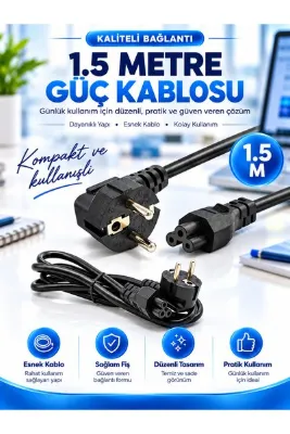 PEMBERTON Notebook Laptop Şarj Adaptörü / 3 Pinli / 3'lü Yonca Dizüstü Bigisayar Power Güç Kablosu C5