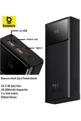 Baseus Star-lord 22.5w 20.000 Mah Dijital Ekranlı Powerbank Siyah