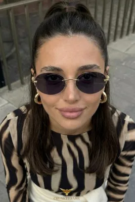 Chunky Frame Cartiess Unisex Elips Siyah Gold Çerçeveli Ultra Hafif Uv400 Filtreli Güneş Gözlüğü