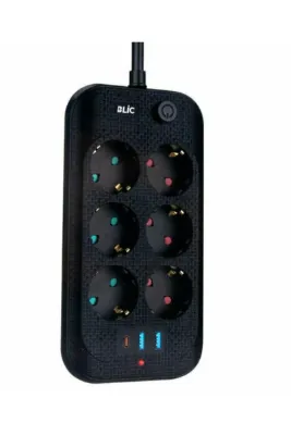 ROSE TEKNOLOJİ 6 PRİZ 2 USB 1 TYPE-C GİRİŞLİ AKIM KORUMA VE ÇOCUK KİLİTLİ 2 M UZATMA KABLOLU PRİZ