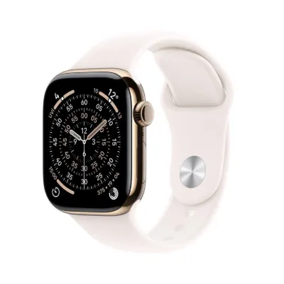 Apple Watch Series 11 GPS + Cellular 46mm Altın Rengi Titanyum Kasa ve Bulut Pembesi Spor Kordon - S/M
