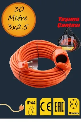 NUBLADO Uzatma Kablosu 30 Metre 3x2.5 Mm Ev Tipi Topraklı Cca Kablolu Tekli Grup Fiş Priz Kapaklı Monofaze T