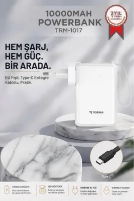 Torima Taşınabilir Batarya 10000 Mah Type-C Hızlı Şarj Dijital Göstergeli 22,5W Powerbank TRM-1017 Beyaz