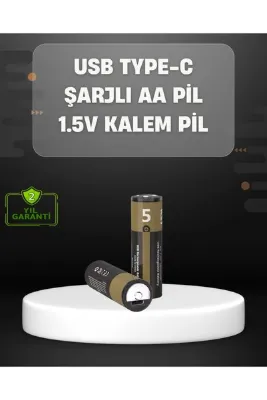 USB Type-C Girişli Şarjlı AA Lityum Pil | 1.5V Sabit Çıkış | 3200mWh (2'li Paket)