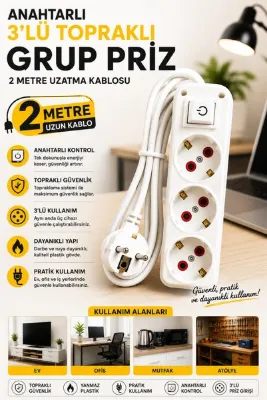 modalonga size ne lazım? Anahtarlı 3lü Topraklı Grup Priz - 2 Metre - AMİRAL