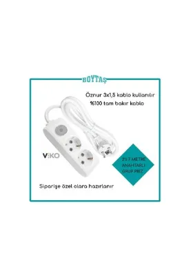 VİKO 2'li ANAHTARLI TOPRAKLI GRUP PRİZ / ÖZNUR 3*1.5 KABLO KULLANILIR / 7 METRE