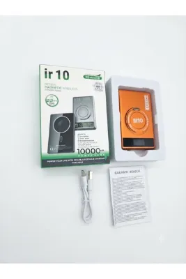 IR10 10.000 mAh Manyetik Kablosuz Hızlı Şarj Powerbank - Type-C Çıkışlı Taşınabilir Şarj Cihazı (Turuncu)