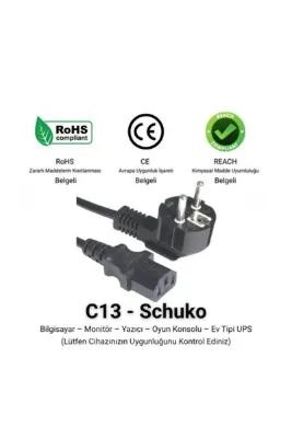 C13 - Schuko Güç Kablosu 3X1,5mm 1 Metre