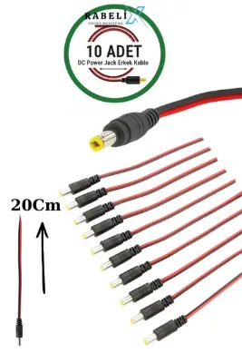 Rabelix Online Marketing 10 Adet Dc Power Jack Kablosu 20 cm Düz Erkek Çoklu SetKamera Modem LED Adaptör Güç Bağlantı Kablosu