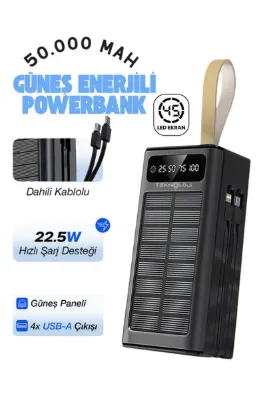 Teknoloji Gelsin 50.000 mAh Powerbank Güneş Enerjili Solar Hızlı Şarj Göstergeli El Feneri Taşınabilir Batarya 22.5W