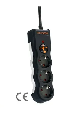 Tunçmatik 3'LÜ 1,5 METRE KABLOLU Akım Korumalı Priz 1050 Joule – Çocuk Kilitli & Sigortalı güvenlik Siyah