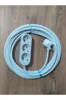 OGS 3x2.5 Ttr 10 Metre Çok Telli Beyaz Renk Izolasyonlu Topraklı Üçlü Grup Priz Seyyar Uzatma Kablosu