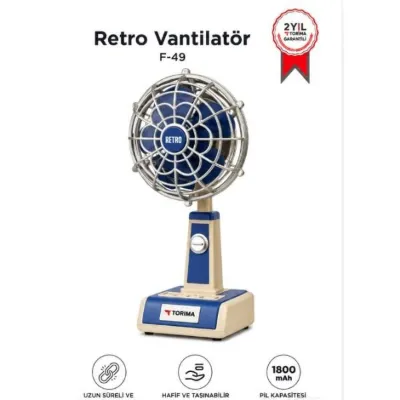 Torima F-49 Retro Tasarımlı Masaüstü Mini Şarjlı Fan Mavi