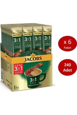 Jacobs 3ü1 Arada Gold Kahve Karışımı Yoğun Lezzet 240 Adet (40 X 6 Paket)