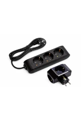 VİKO Siyah Set Multi-let 3'lü Topraklı Çocuk Korumalı Grup Priz - 3 Metre + 3'lü Yonca Fiş-priz