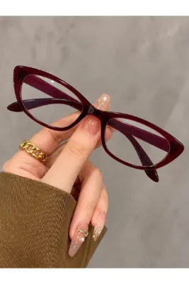 LOOKUP NEW Bordo 50 Ekartman Cat Eye Kemik Şeffaf Kadın Erkek Unisex Mavi Işık Korumalı Ekran Gözlüğü Gözlük