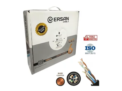 ERSAN KABLO 23AWG Bakır Cat6 Outdoor Dış Ortam 100 m Siyah Ağ Kablosu