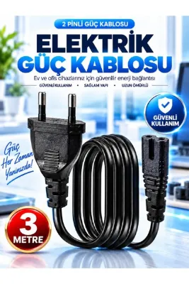 PEMBERTON 3 Metre İki Pinli Teyp Fişi, Led Tv, Ps2-Ps3, Ps4 ,Ps5, Xbox ,Tv,Işıldak ,Yazıcı MakinalarI İçin Uyumlu Güç Kablosu