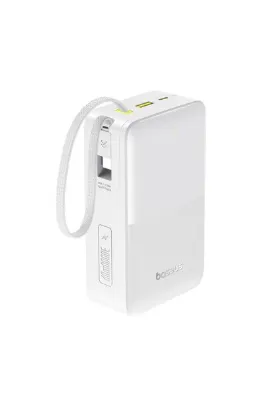 Baseus EnerFill Bipow2 Pro 30000 mAh Power Bank, Dahili USB-C Kablosu, 22.5W Hızlı Şarj, LED Ekran, Beyaz