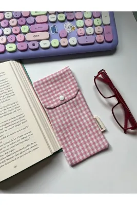 sumicorn Pembe Pötikareli Yıkanabilir Keten Çıt Çıt Detaylı Gözlük Kılıfı Gözlük Çantası Kalemlik