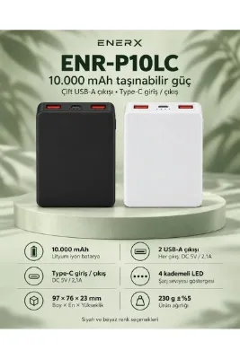 ENERX ENR-P10LC 10.000 mAh 2.1A Powerbank Siyah