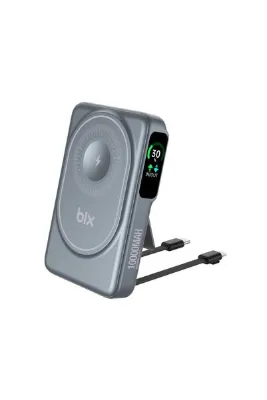 Bix TPB16 10000 mAh OLED Ekranlı Manyetik Kablosuz Powerbank 20W PD Hızlı Şarj ve 15W MagSafe Gri