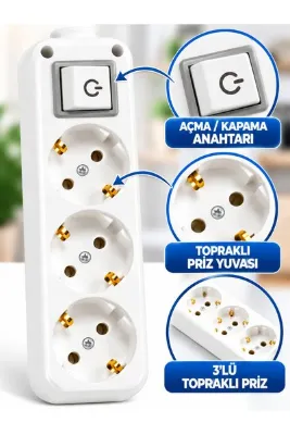 Janissary Elektrik 3’lü Topraklı Anahtarlı Grup Priz Klemens