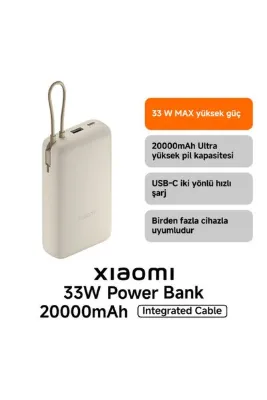 Xiaomi Power Bank USB ve USB-C Portu ve USB-C Entegre Kablo 20000mAh 33W BHR8851GL - Tan