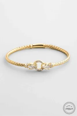 So CHIC... İtalyan Luna 18 Ayar Sarı Altın Kaplama Gümüş Kelepçe Bileklik