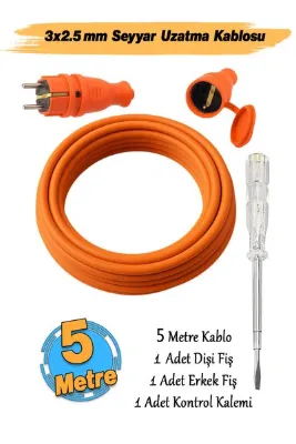Badem10 Seyyar 5 Metre Uzatma Kablosu 3x2.5 mm Elektrik Kablo Kontrol Kalem Dişi Erkek Fiş TTR CCA Çok Telli