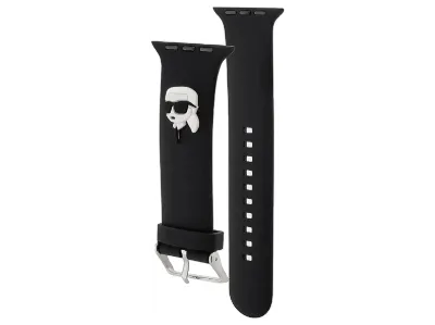 KARL LAGERFELD Apple Watch 38 mm Uyumlu Orijinal Lisanslı İkonik Karl Head Logolu Silikon Akıllı Saat Kordonu Siyah
