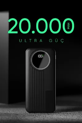 S-LINK IP-G220 20000mAh PD20W+QC3.0 Dahili Kablolu Siyah LCD Taşınabilir Pil Şarj Cihazı Powerbank