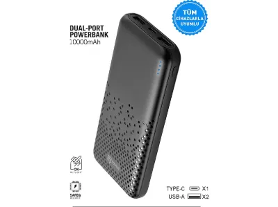 INTOUCH Slim Dual Port Tüm Cihazlarla Uyumlu 10.000 mAh Powerbank Siyah