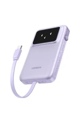 Ugreen Uno Power Bank USB-C ve USB Portları Dahili Kablo ile 10000mAh 30W - Mor