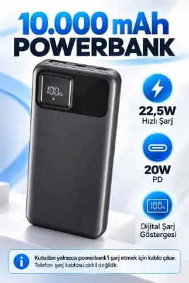 ridata iPhone 16 Pro Uyumlu 10.000 mAh Powerbank 22,5W Hızlı Şarj 20W PD Dijital Göstergeli