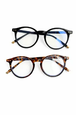 BAPPİR Unisex Mavi Işık Korumalı Uv 400 Filtre Leopar Desenli & Siyah 2'li Fırsat Set