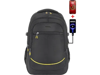 DADA 09 USB Type-C Aparatlı Unisex Seyahat ve 18 inç Laptop Sırt Çantası Siyah