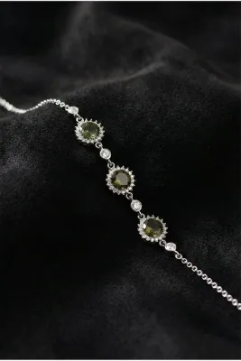 Roza Silver 925 Ayar Gümüş Zultanit Taşlı Rodyum 3 Sıra Yuvarlak Anturaj Gümüş Bileklik