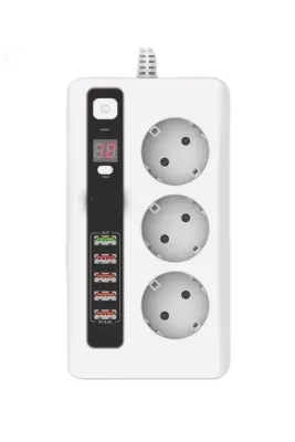 comse 4.2a Usb'li Akıllı 3'lü Priz Zaman Ayarlı 5 Usb 2 Metre Uzatma Kablolu