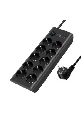 SMAYLİNG Akım Korumalı 10'lu Priz 3 USB-A + 1 USB-C Girişli 2m Kablo 3680W Anahtarlı