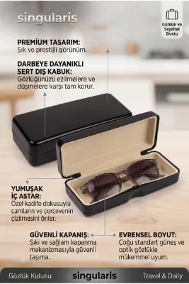 Singularis Lux Siyah Floklu Darbeye Dayanıklı Sert Plastik Universal Gözlük Kutusu