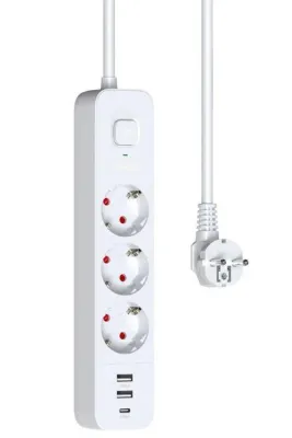 EksikSepeti Fulltech Termal Akım Korumalı Uzatma Kablosu 3x Soket 1x TypeC 1.8M 3680W FTR-16