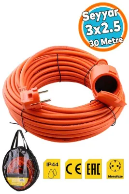 NZB Seyyar Uzatma Kablosu 30 METRE 3x2.5 mm Topraklı CCA Kablolu Tekli Grup Fiş Priz Kapaklı Monofaze
